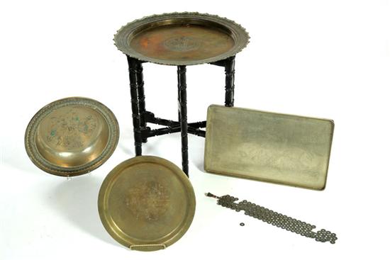 Appraisal: FIVE PIECES OF METALWARE Asian th century Two brass trays