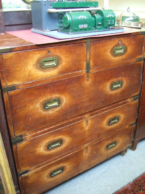 Appraisal: A th century brass bound teak two part campaign chest