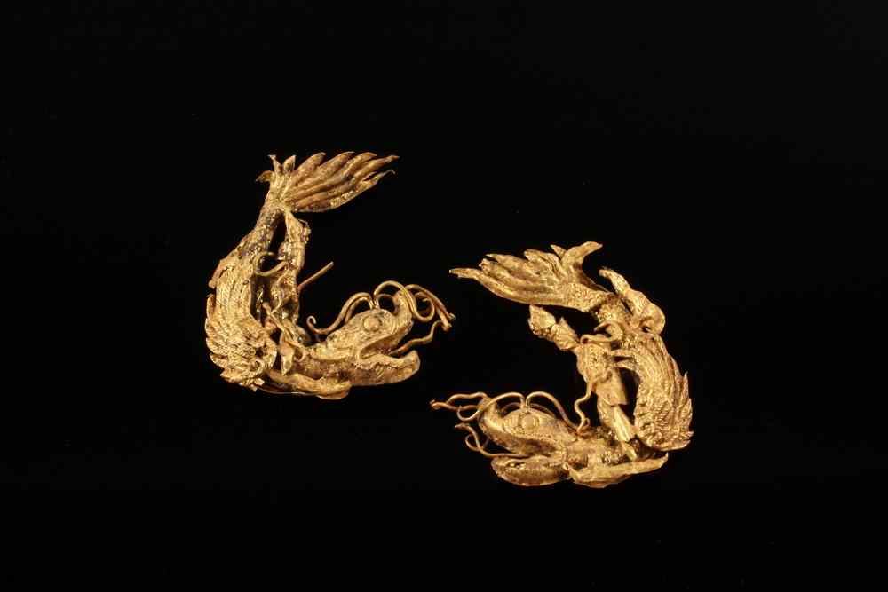 Appraisal: PAIR CHINESE GOLD HAIR ORNAMENTS - Pair Early Chinese Gold