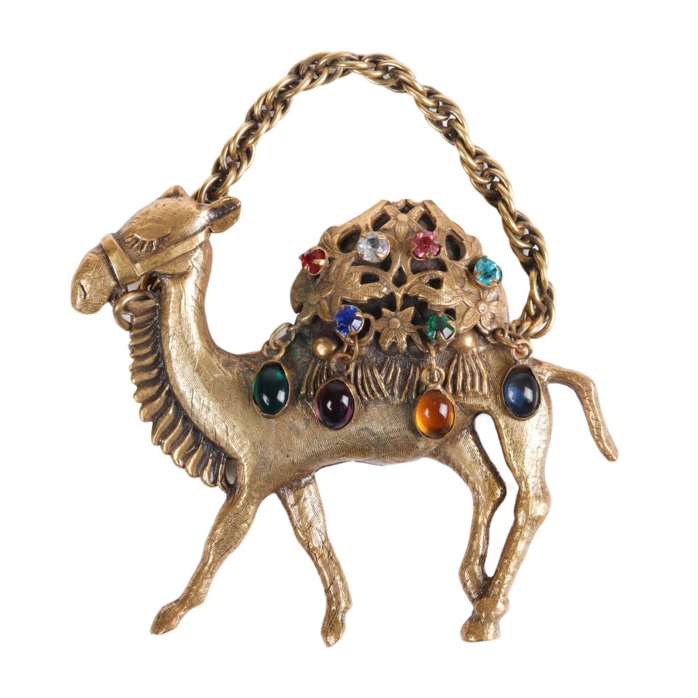 Appraisal: JOSEFF OF HOLLYWOOD GOLD TONE CAMEL PIN BROOCH WITH DANGLING