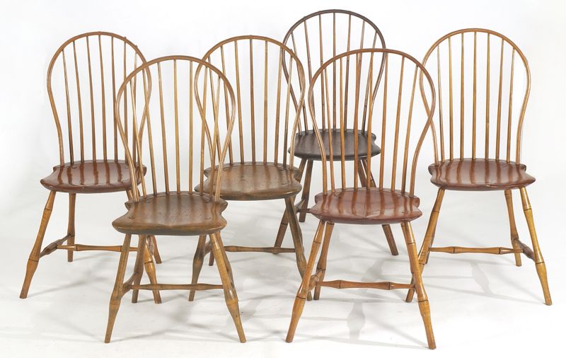 Appraisal: ASSEMBLED SET OF SIX ANTIQUE AMERICAN WINDSOR BOWBACK SIDE CHAIRS