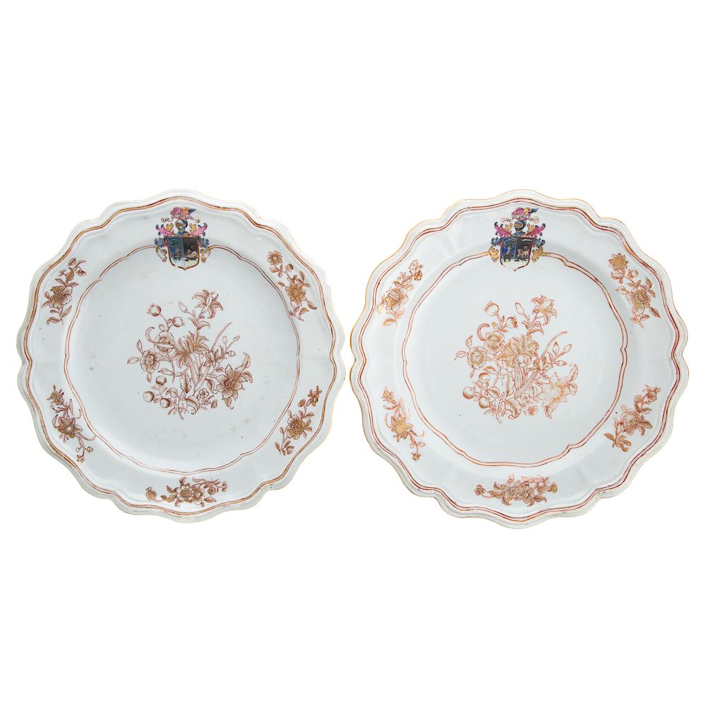 Appraisal: Pair Chinese Export Porcelain Armorial Plates circa scalloped edge plates