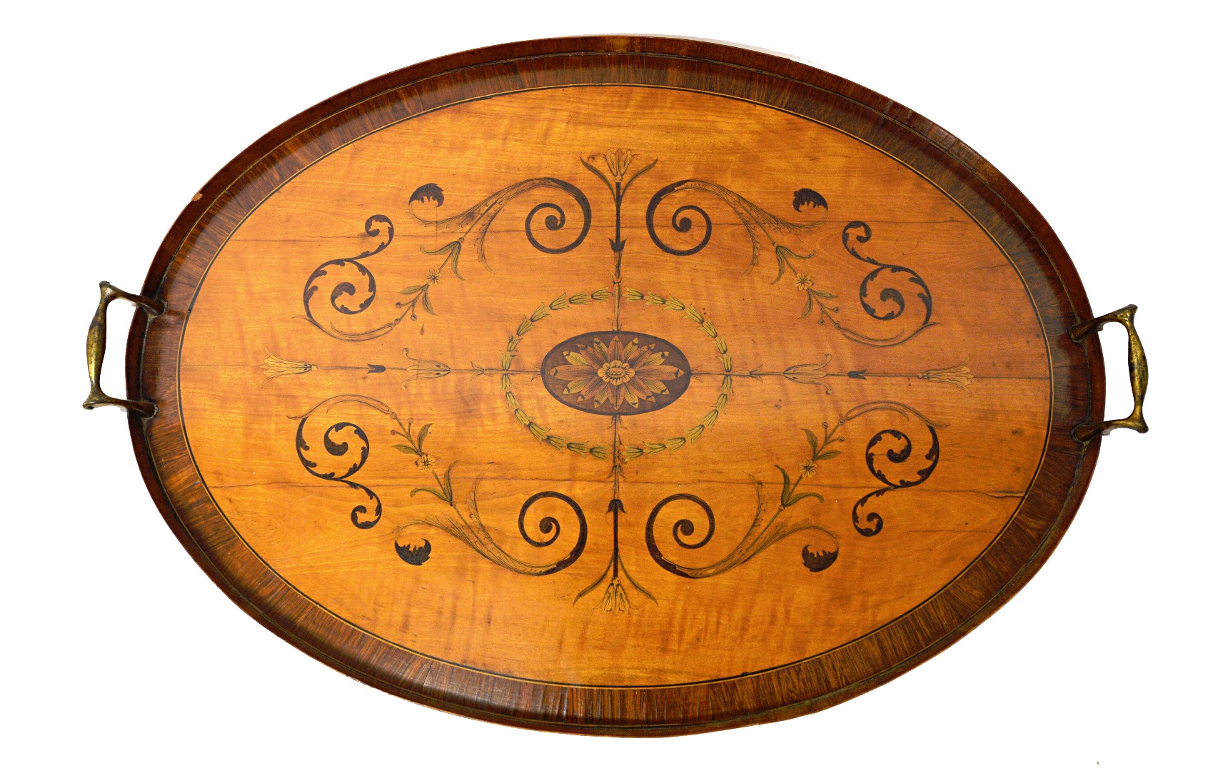 Appraisal: A George III marquetry inlaid rosewood banded satinwood galleried oval