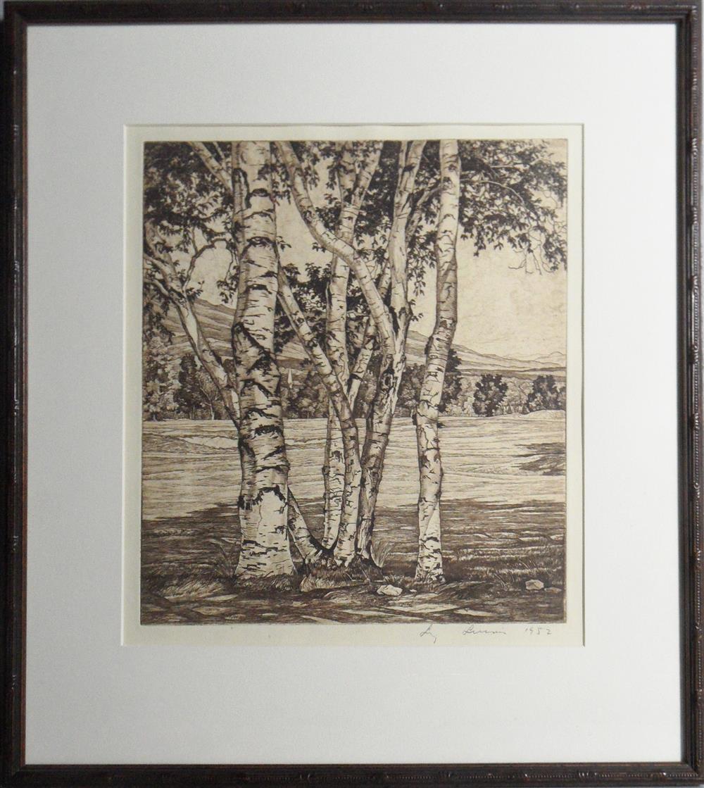 Appraisal: LUIGI LUCIONI AMERICAN - BIRCHES Etching x in sight Framed