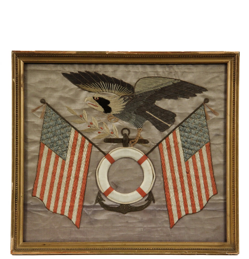 Appraisal: CHINESE NAUTICAL SILKWORK - Patriotic Imagery for American Sailors circa