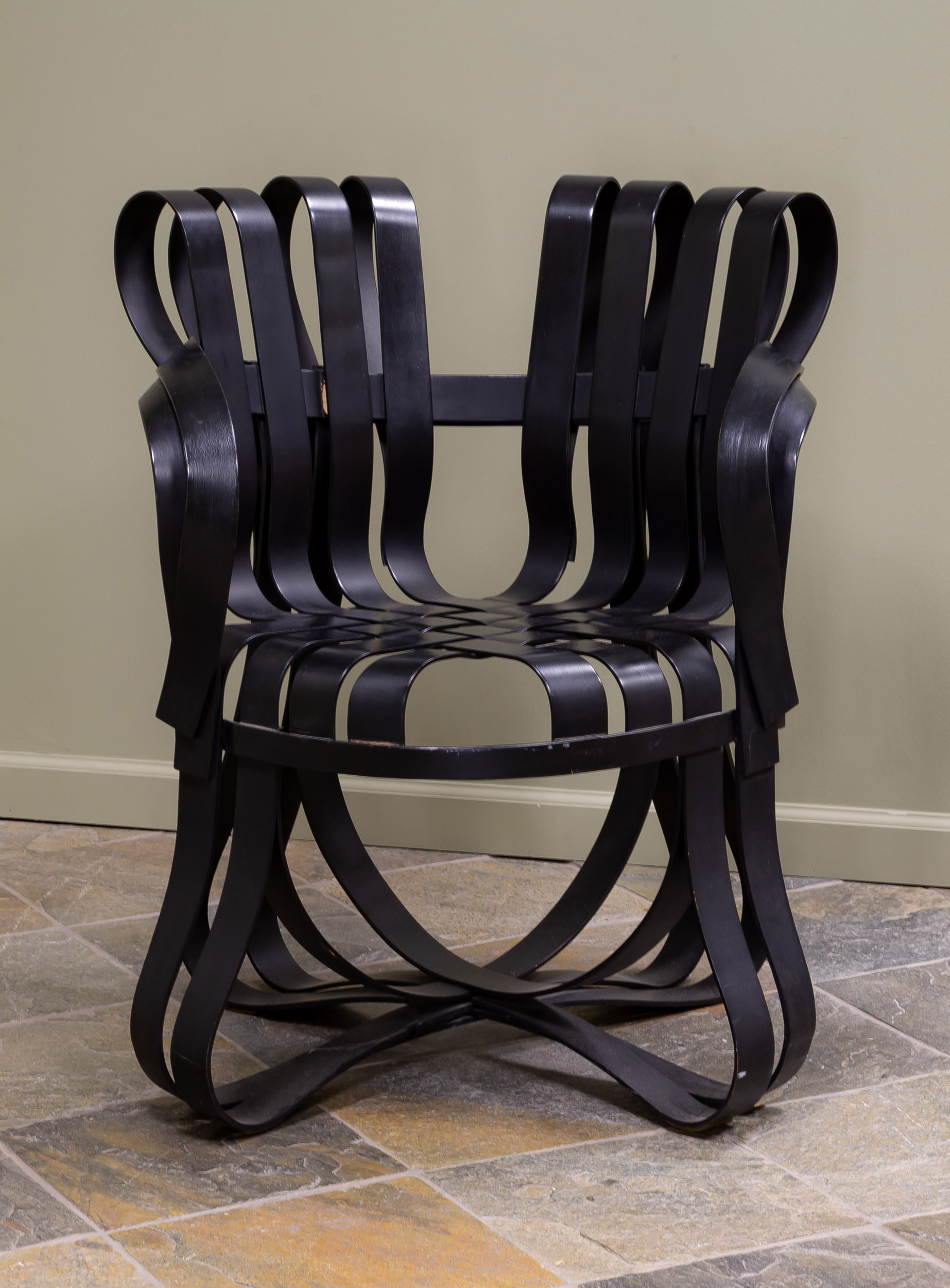 Appraisal: FRANK GEHRY EBONIZED CROSS CHECK ARMCHAIR Knoll International Originally designed