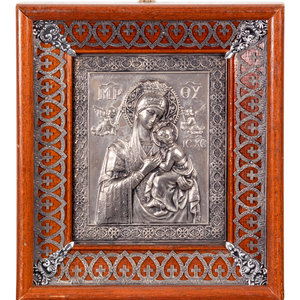 Appraisal: A Russian Silvered Metal Icon th Century x inches Property