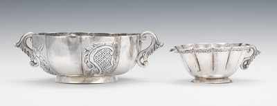 Appraisal: Two Mexican Silver Bowls Marked Bton The larger with lobed