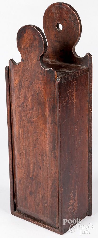 Appraisal: Walnut slide lid candle box th c Walnut slide lid