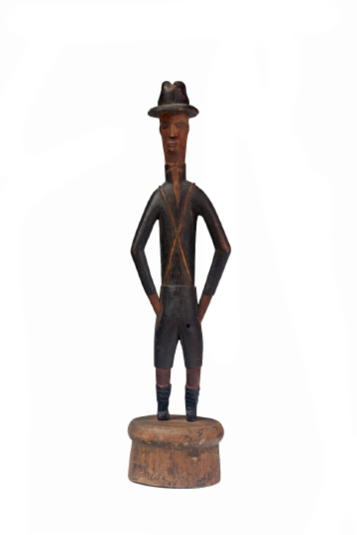 Appraisal: AMERICAN CARVED AND POLYCHROME WOOD FIGURE OF A MAN IN