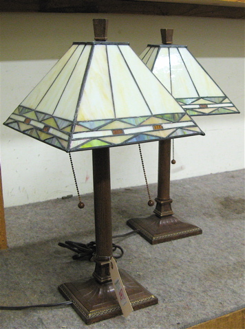 Appraisal: THREE-PIECE ARTS CRAFTS STYLE LAMP SET torchiere floor lamp and