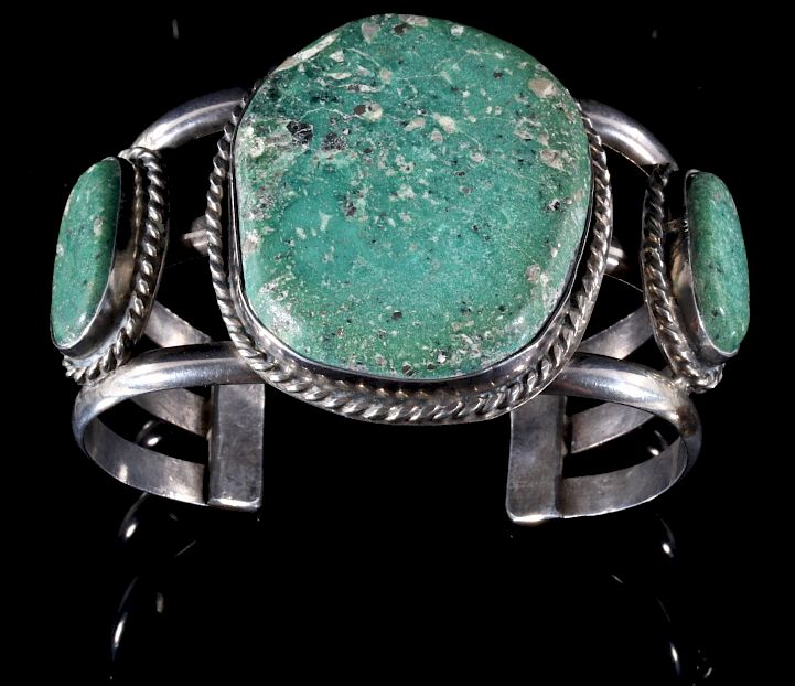 Appraisal: Signed Navajo Green Lapis Sterling Silver Cuff Included in this