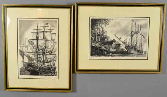 Appraisal: A PAIR OF SIGNED ETCHINGS OF SHIPSFinely detailed etchings of