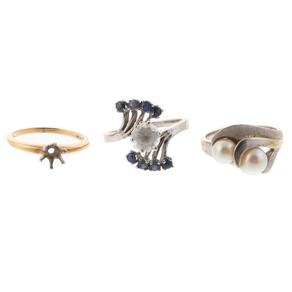 Appraisal: A Trio of K Gold Rings in Pearl Sapphire K