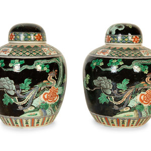 Appraisal: A Pair of Chinese Famille Noire Porcelain Covered Ginger Jars