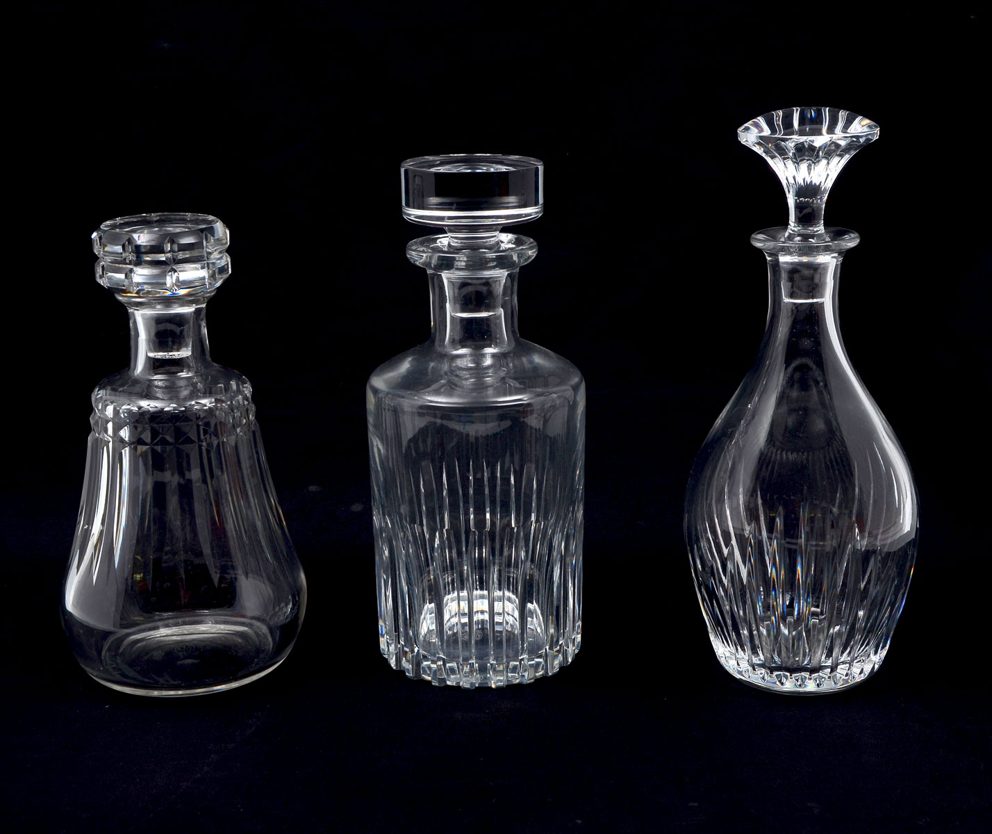 Appraisal: RIBBED BACCARAT CRYSTAL DECANTERS French Baccarat crystal decanters having ribbed