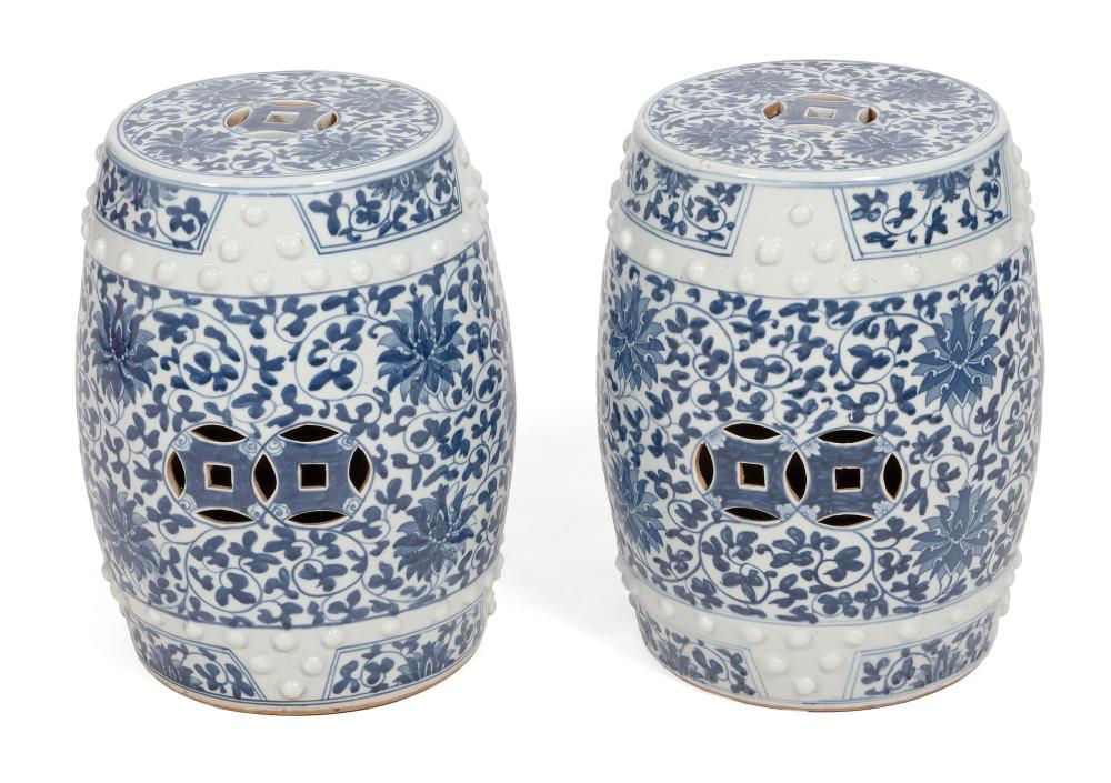 Appraisal: PAIR OF DIMINUTIVE BLUE AND WHITE CHINESE PORCELAIN GARDEN STOOLS