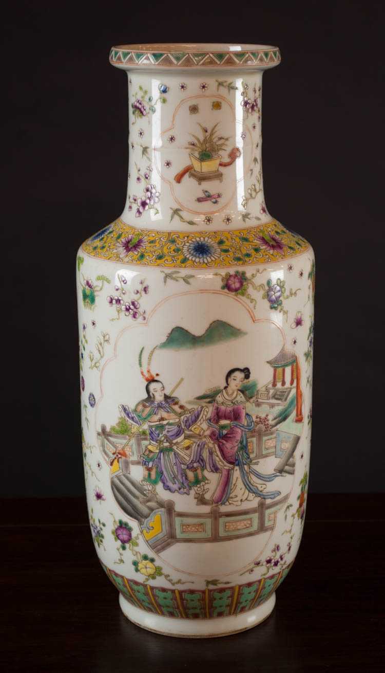 Appraisal: CHINESE QING FAMILLE ROSE PORCELAIN VASE baluster form and finely