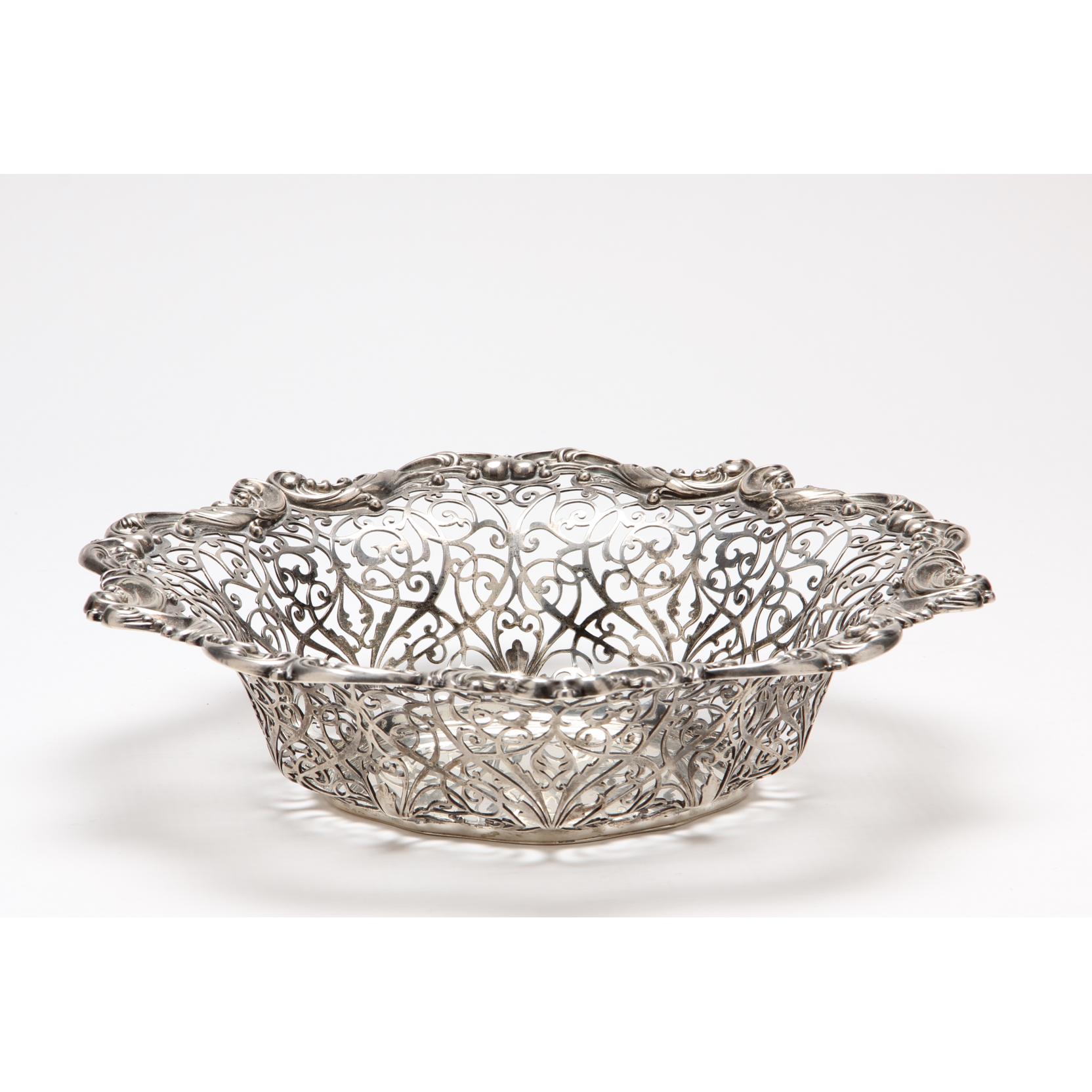 Appraisal: Whiting Sterling Silver Reticulated Basket with date symbol pattern number