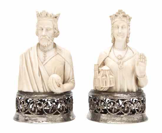 Appraisal: A Pair of French Ivory Carved Figures depicting a king