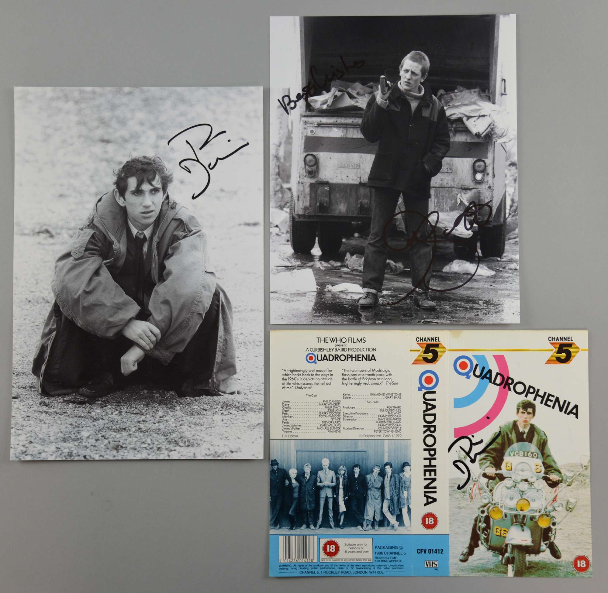 Appraisal: Quadrophenia signed video sleeve two black and white photographs