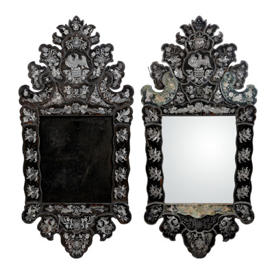 Appraisal: Fine pair Italian mirror-framed mirrors each finely reverse decorated with