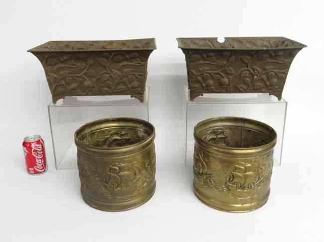 Appraisal: Lot four brass planters Two round '' Ht two rectangular