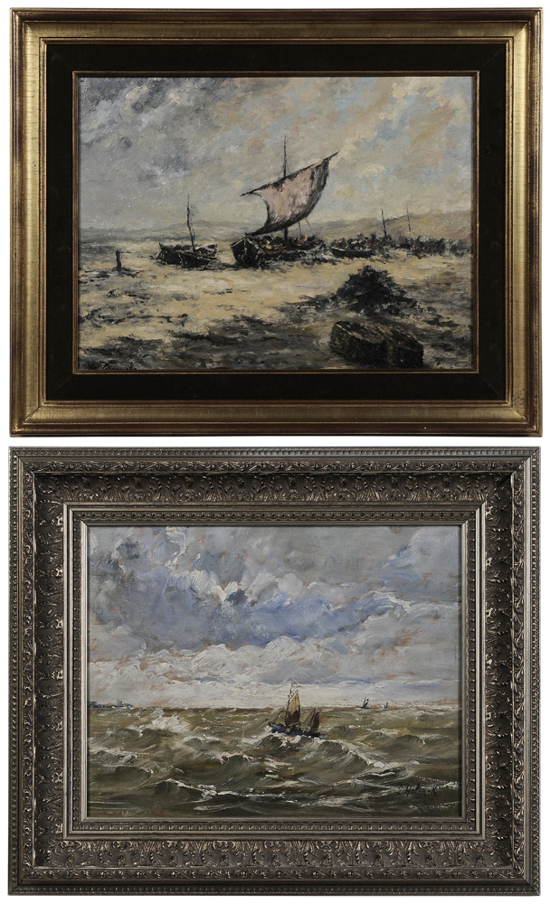 Appraisal: Belgian or Dutch School th century Two coastal scenes with