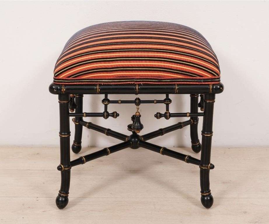 Appraisal: Baker faux bamboo ebonized foot stool signed on bottom h