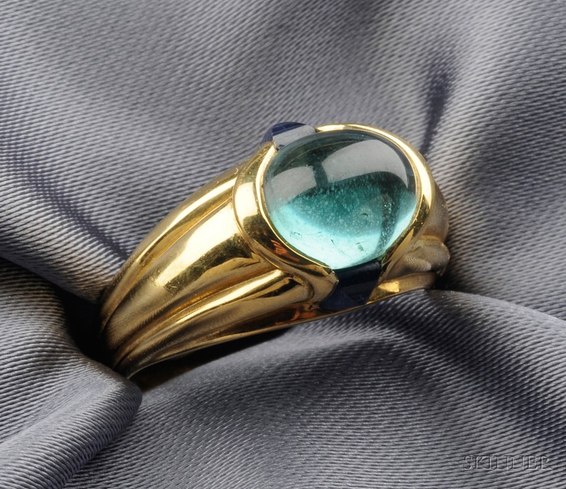 Appraisal: kt Gold Aquamarine and Sapphire Ring Larry Seegers set with