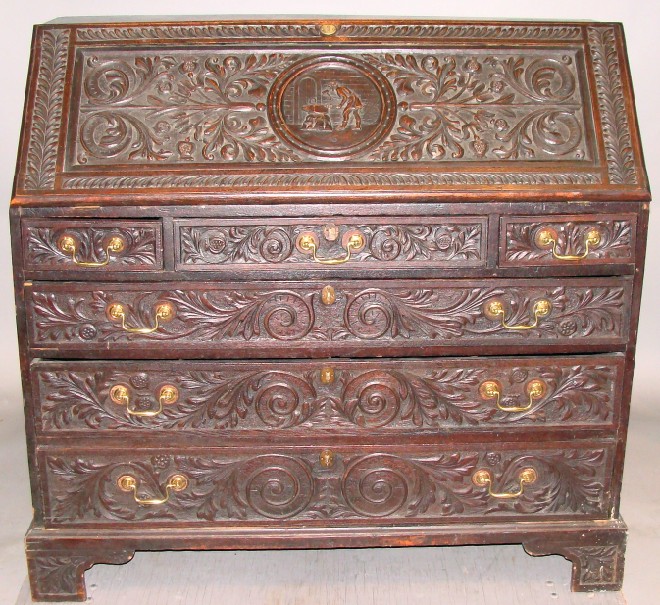 Appraisal: Carved Oak Dropfront Desk H x - L