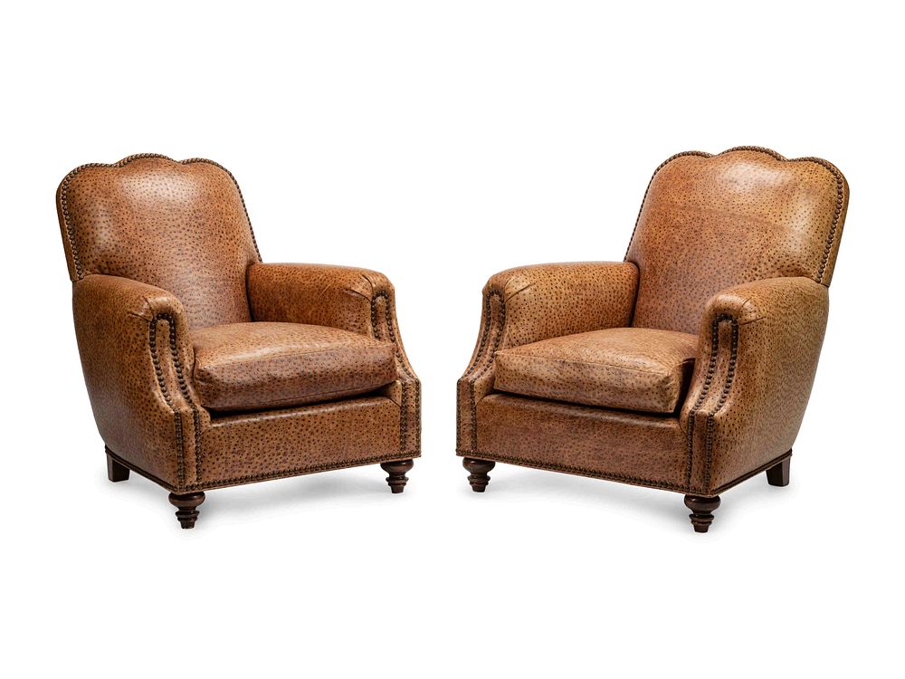 Appraisal: A Pair of Faux Ostrich Embossed Leather Upholstered Club Chairs