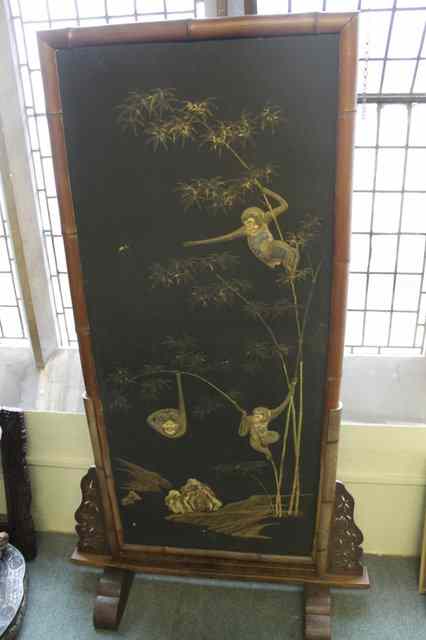 Appraisal: A LARGE JAPANESE SCREEN with silk panel embroidered with monkeys