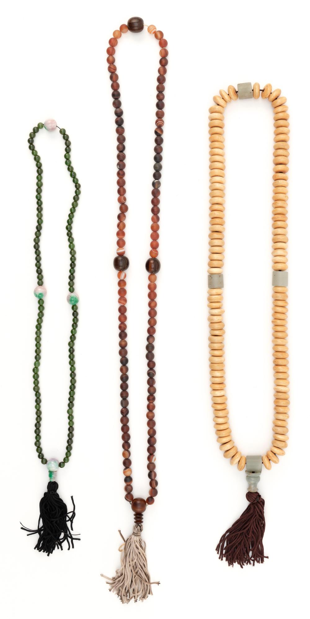 Appraisal: THREE CHINESE MALAS TH TH CENTURY LENGTHS FROM TO THREE