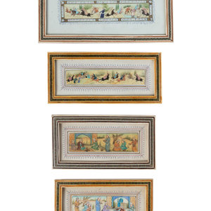 Appraisal: Four Persian Miniature Paintings Height of largest x inches Property