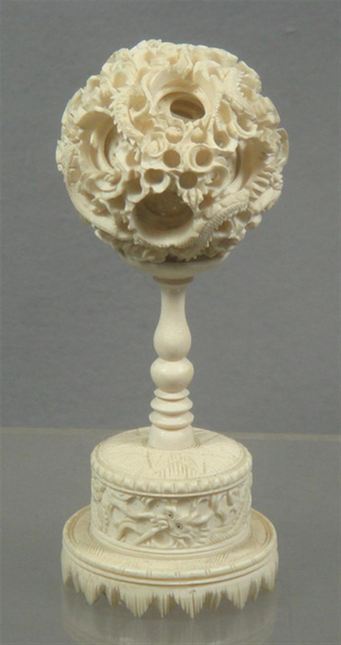 Appraisal: Carved ivory puzzle ball on stand d h Estimate -