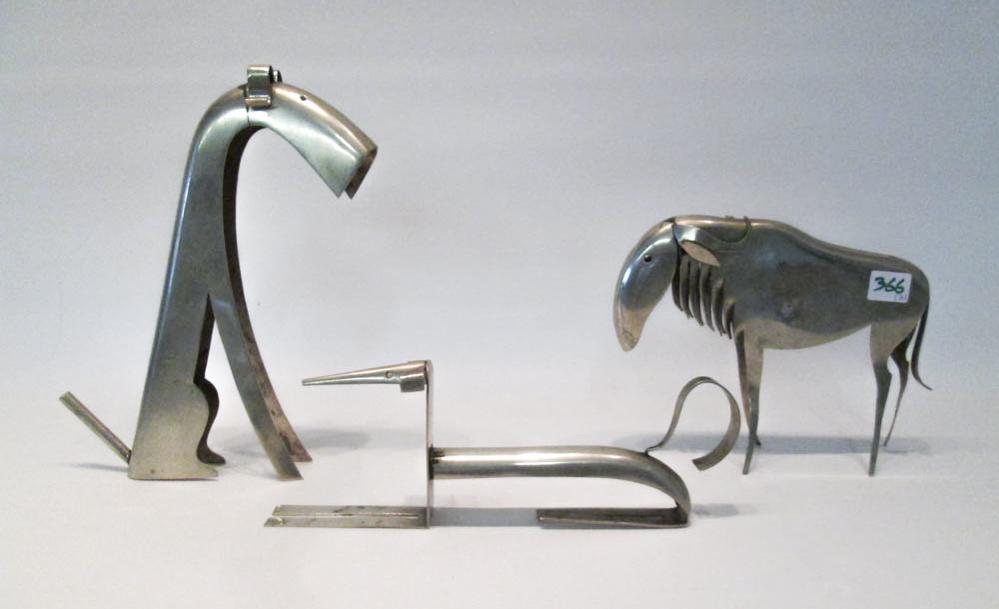 Appraisal: AFTER FRANZ HAGENAUER THREE METAL ANIMAL SCULPTURES Austria - Scotty