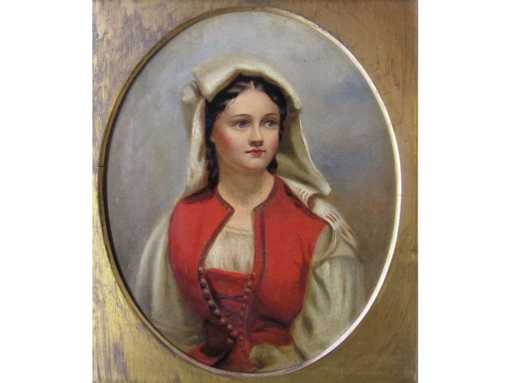 Appraisal: Oil on canvas portrait of a girl in National costume