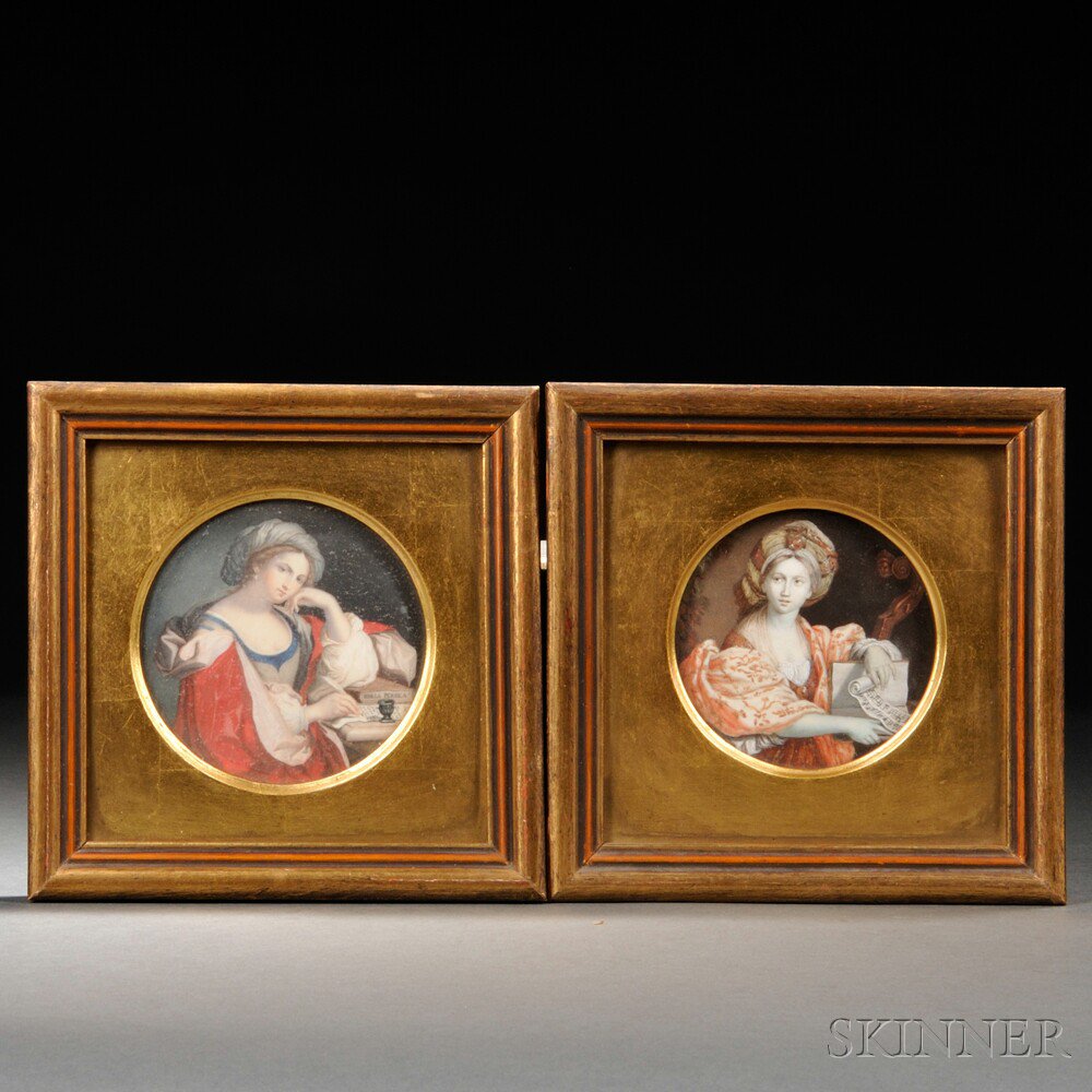 Appraisal: Two Miniature Portraits on Ivory early th century each roundel