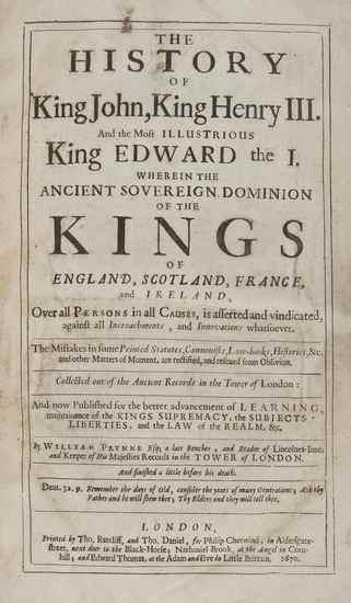 Appraisal: Prynne William The History of King John King Henry III