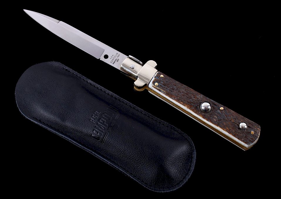 Appraisal: AGA Campolin Frosolone Stag Stilleto Switchblade This is an authentic