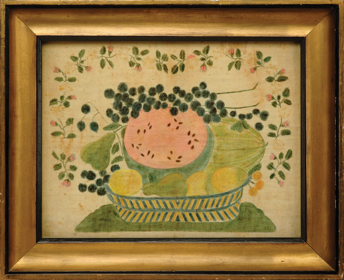 Appraisal: THEOREM PAINTING OF WATERMELON PEARS LEMONS AND CHERRIES IN A