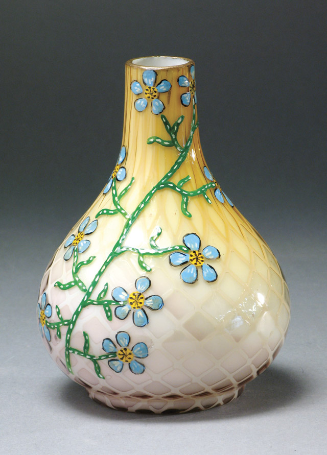 Appraisal: THOMAS WEBB SONS ART GLASS VASE quilted yellow shading to