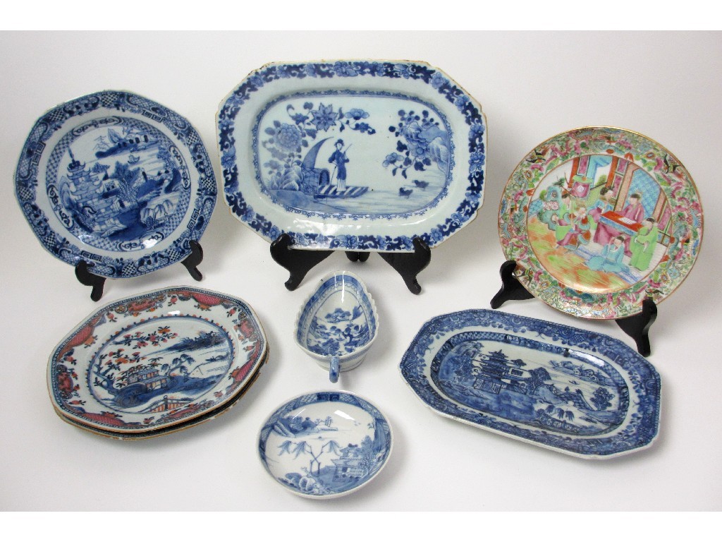 Appraisal: A Chinese export blue and white octagonal shaped ashet another