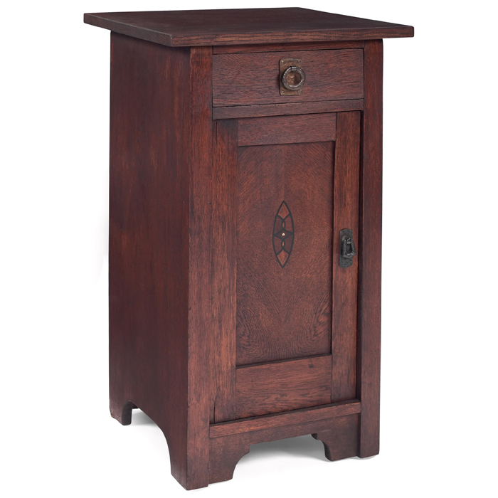 Appraisal: Arts and Crafts smoking cabinet singledrawer above an inlaid panel