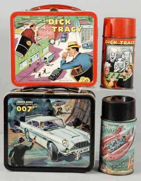 Appraisal: Lot of Metal Lunchboxes Thermoses Description Includes a James Bond