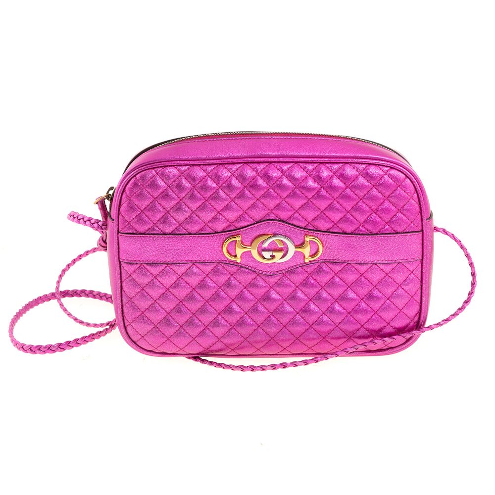 Appraisal: A Gucci Trapuntata Crossbody Bag A quilted laminated fuchsia leather