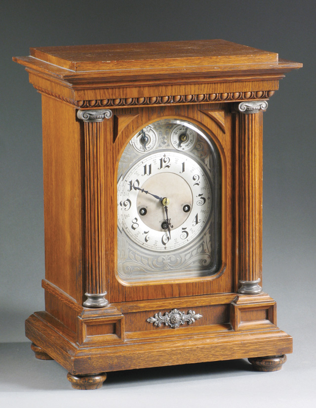 Appraisal: AN OAK BRACKET CLOCK Junghans Clock Workshops Germany c with