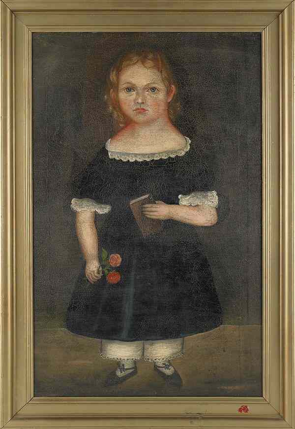 Appraisal: New England oil on canvas folk portrait of a child