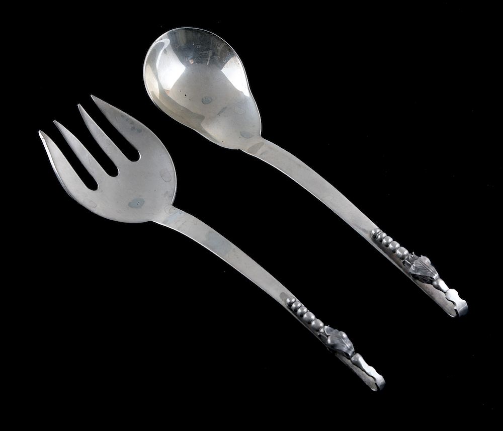 Appraisal: F Ramirez sterling silver Mexico blossom salad set F Ramirez